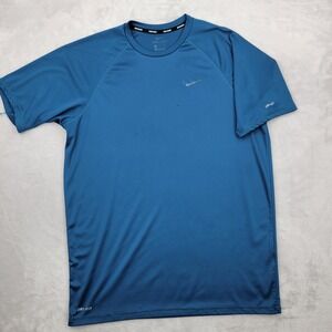 Nike Shirt Men Large Blue Swim Rash Guard UPF 40+ UV Sun Protection DriFit Adult
